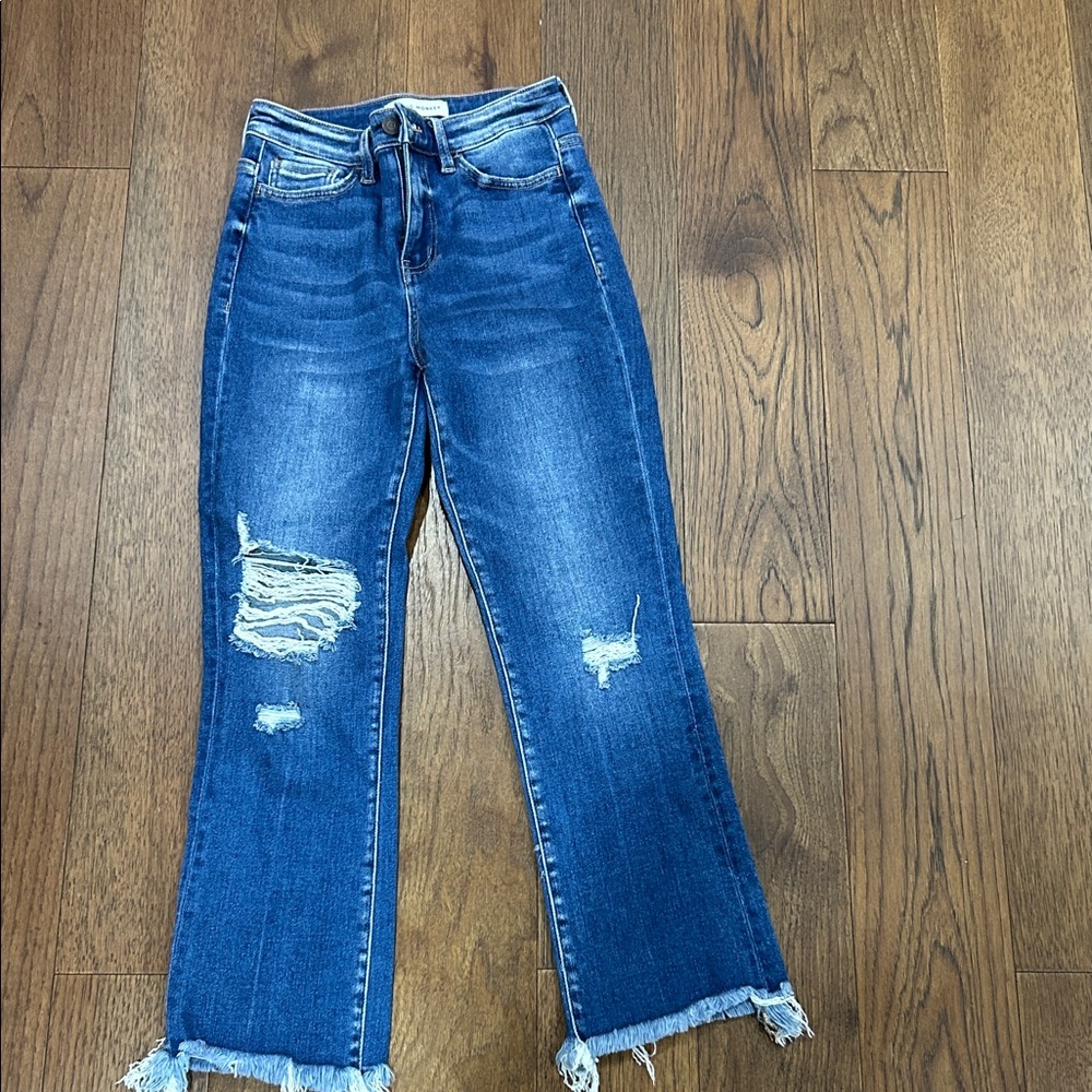 Flying Monkey Distressed Ankle Jeans in Deep Blue